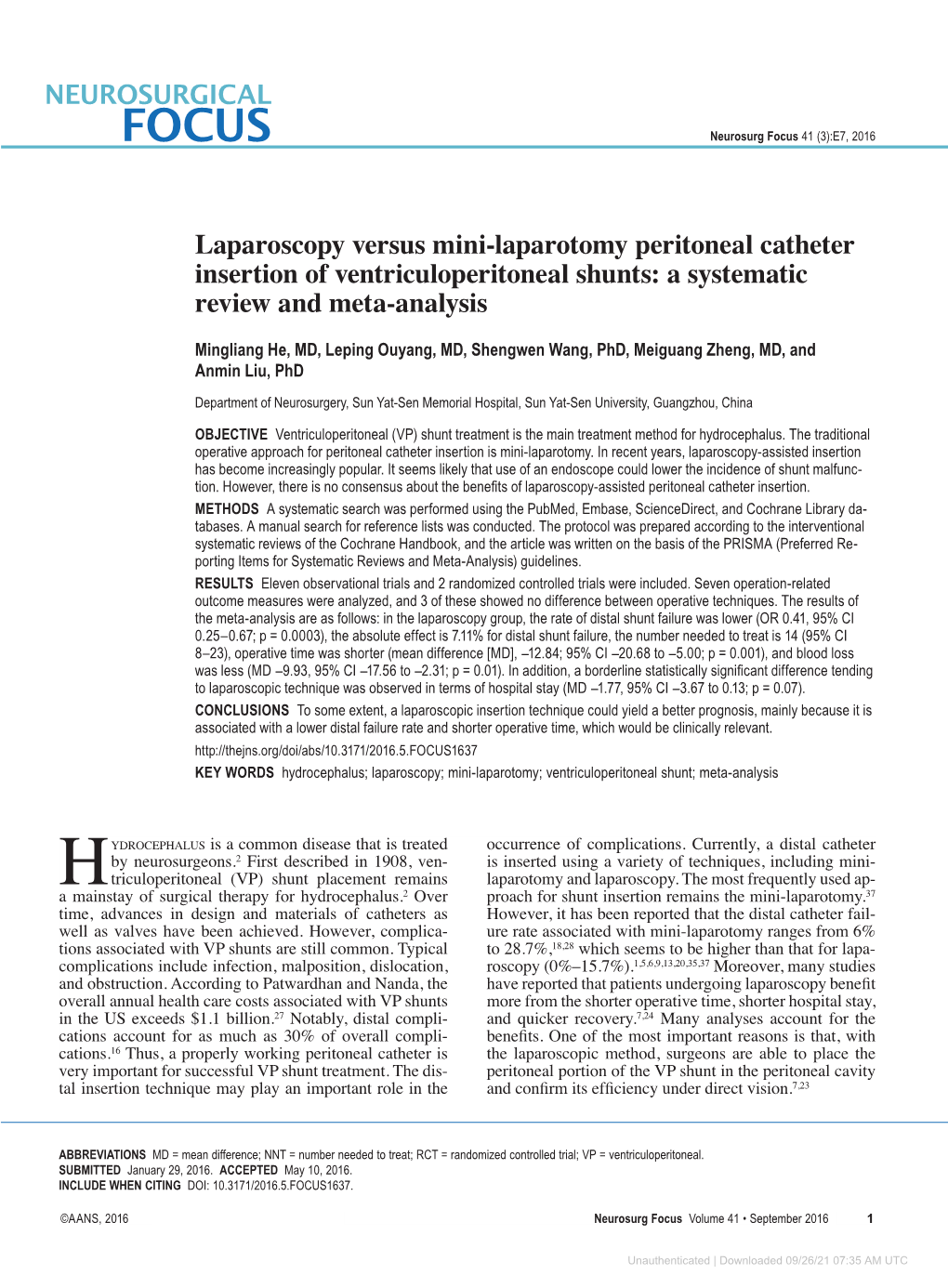 Laparoscopy Versus Mini-Laparotomy Peritoneal Catheter Insertion of Ventriculoperitoneal Shunts: a Systematic Review and Meta-Analysis