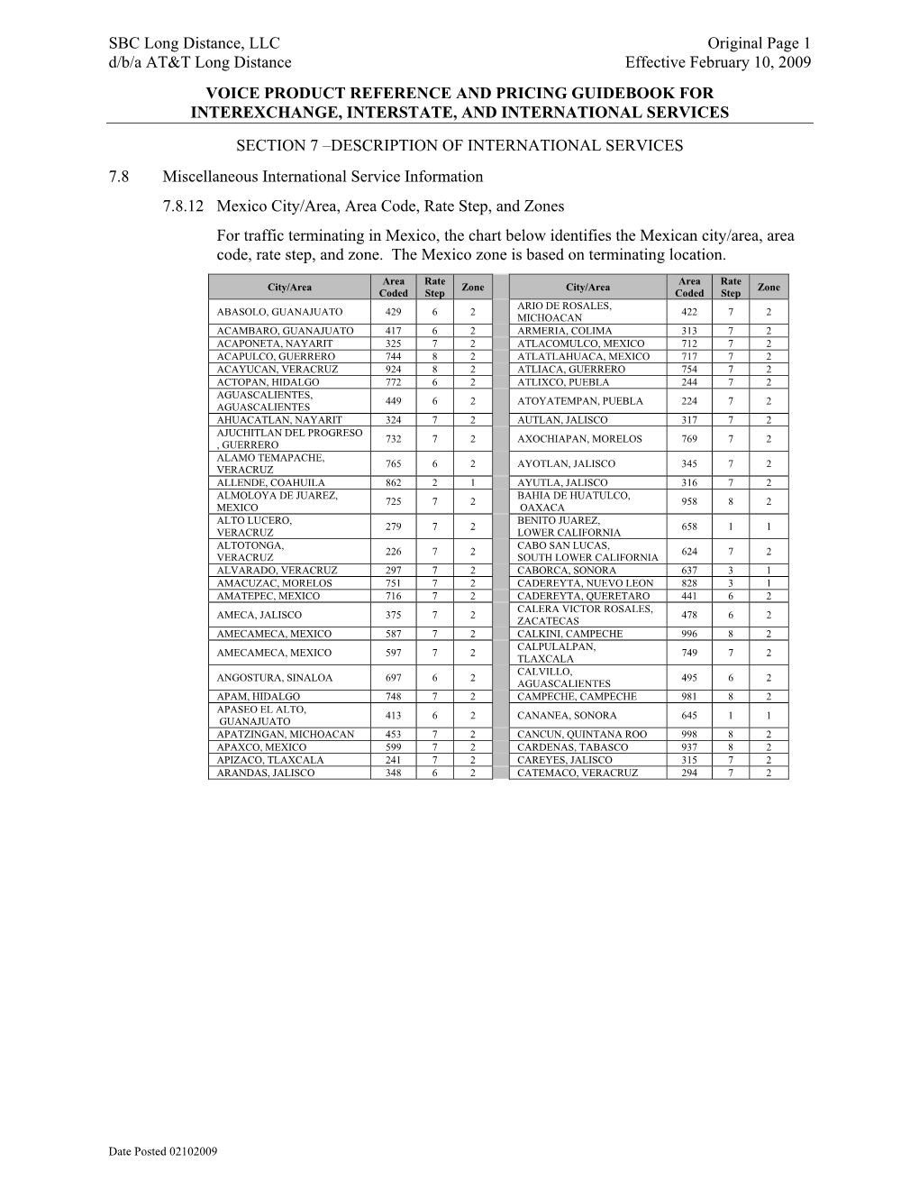 SBC Long Distance, LLC Original Page 1 D/B/A AT&T Long Distance