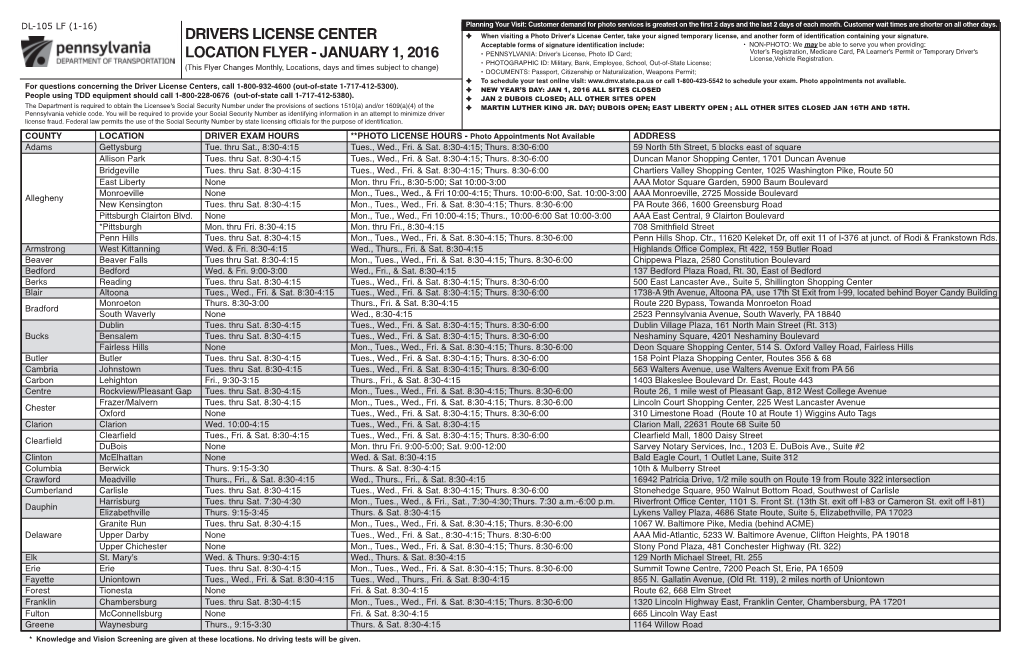 Drivers License Center Location Flyer