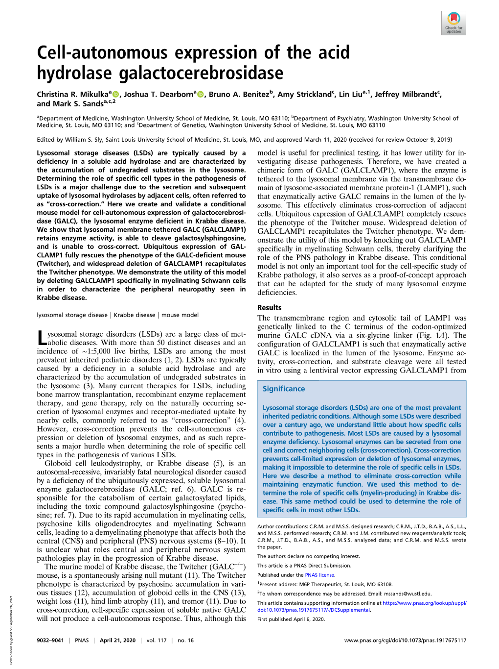 Cell-Autonomous Expression of the Acid Hydrolase Galactocerebrosidase