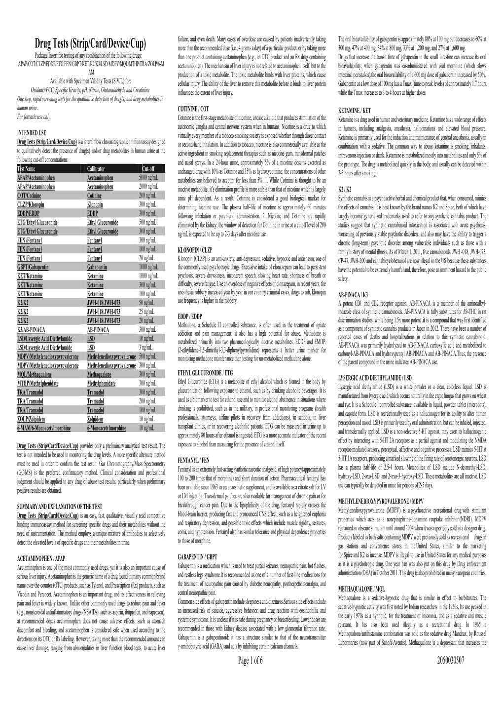 Identify Diagnostics Drug Test Cups Dip Card FUO INSERT 2 2019