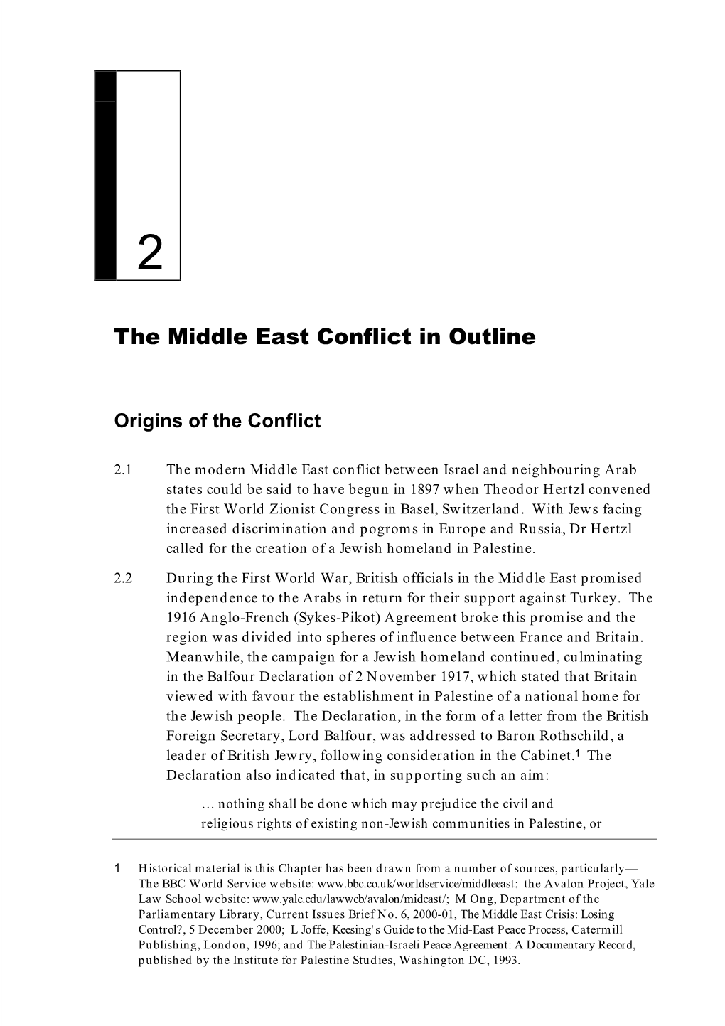 Chapter 2: the Middle East Conflict in Outline