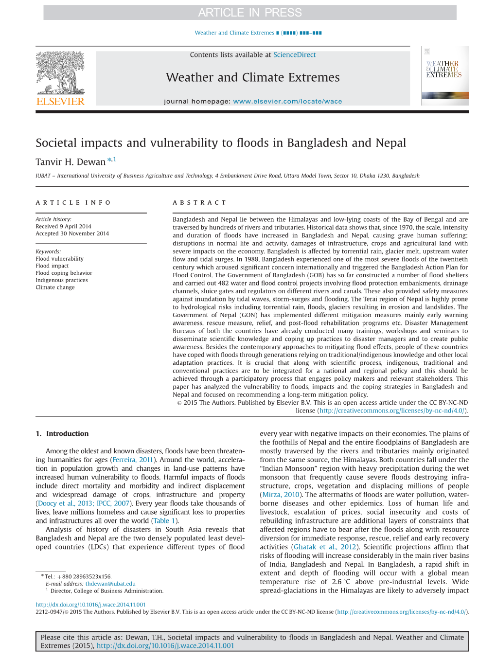 Societal Impacts and Vulnerability to Floods in Bangladesh and Nepal