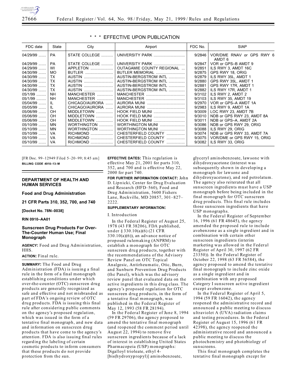 Federal Register/Vol. 64, No. 98/Friday, May 21, 1999/Rules And