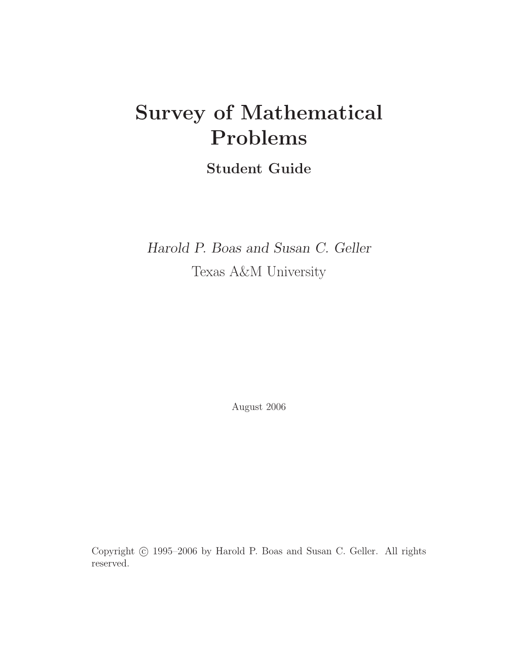 Survey of Mathematical Problems Student Guide