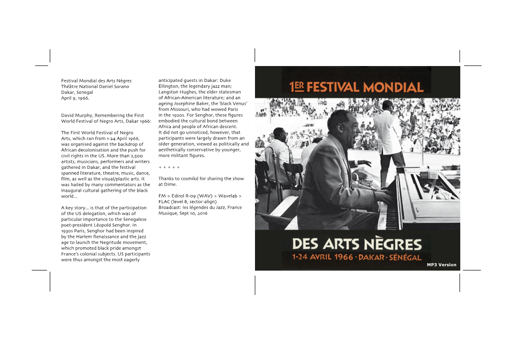 Festival Mondial Des Arts Nègres Théâtre National Daniel Sorano