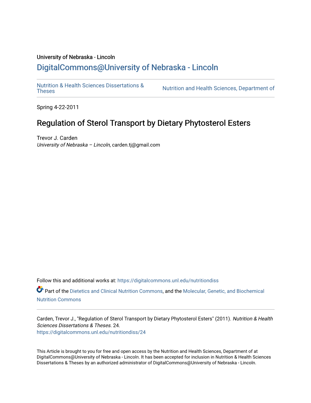 Regulation of Sterol Transport by Dietary Phytosterol Esters