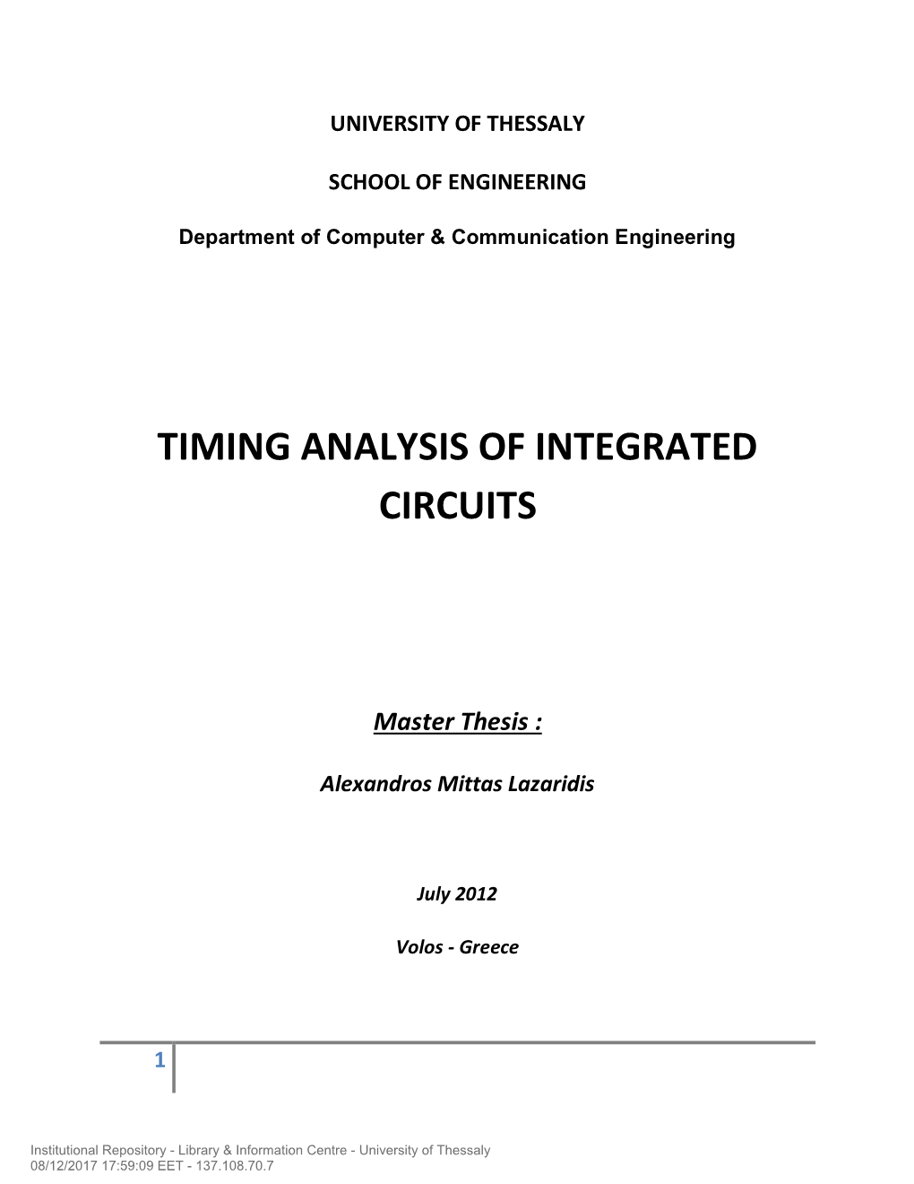 Timing Analysis of Integrated Circuits