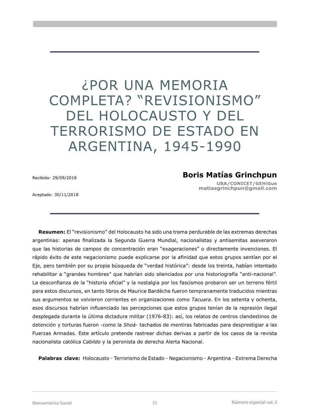 Del Holocausto Y Del Terrorismo De Estado En Argentina, 1945-1990