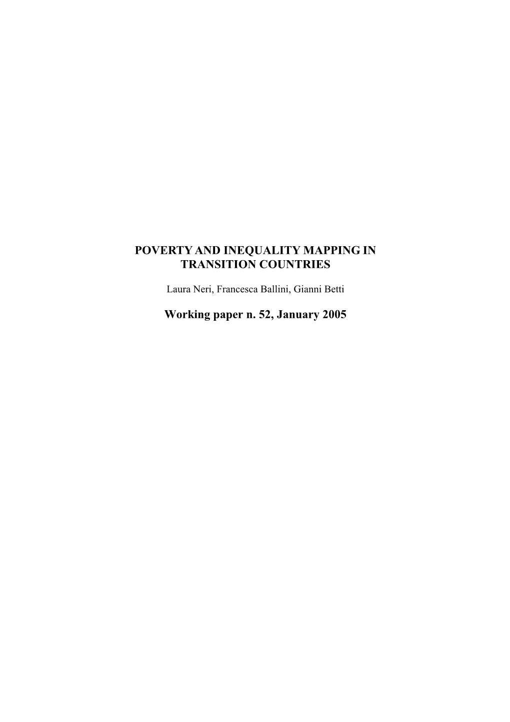 Poverty and Inequality Mapping in Transition Countries