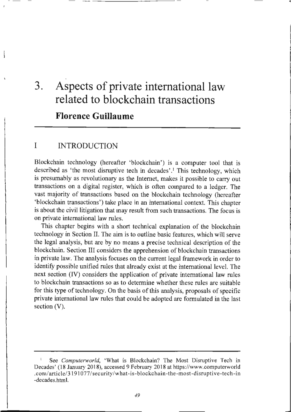 3. Aspects of Private International Law Related to Blockchain Transactions Florence Guillaume