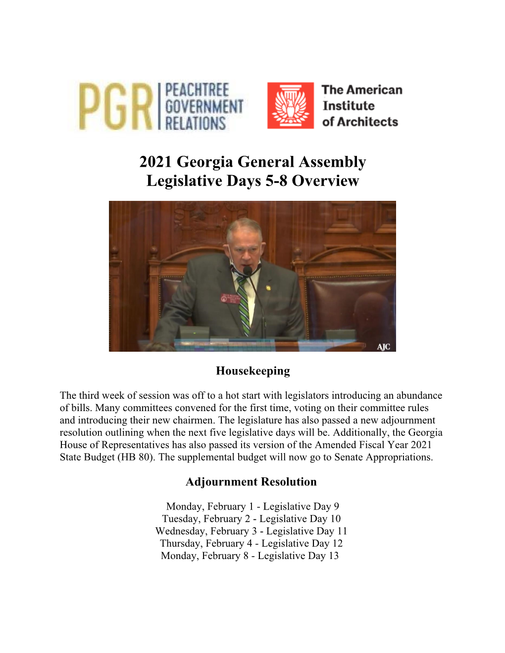 2021 Georgia General Assembly Legislative Days 5-8 Overview