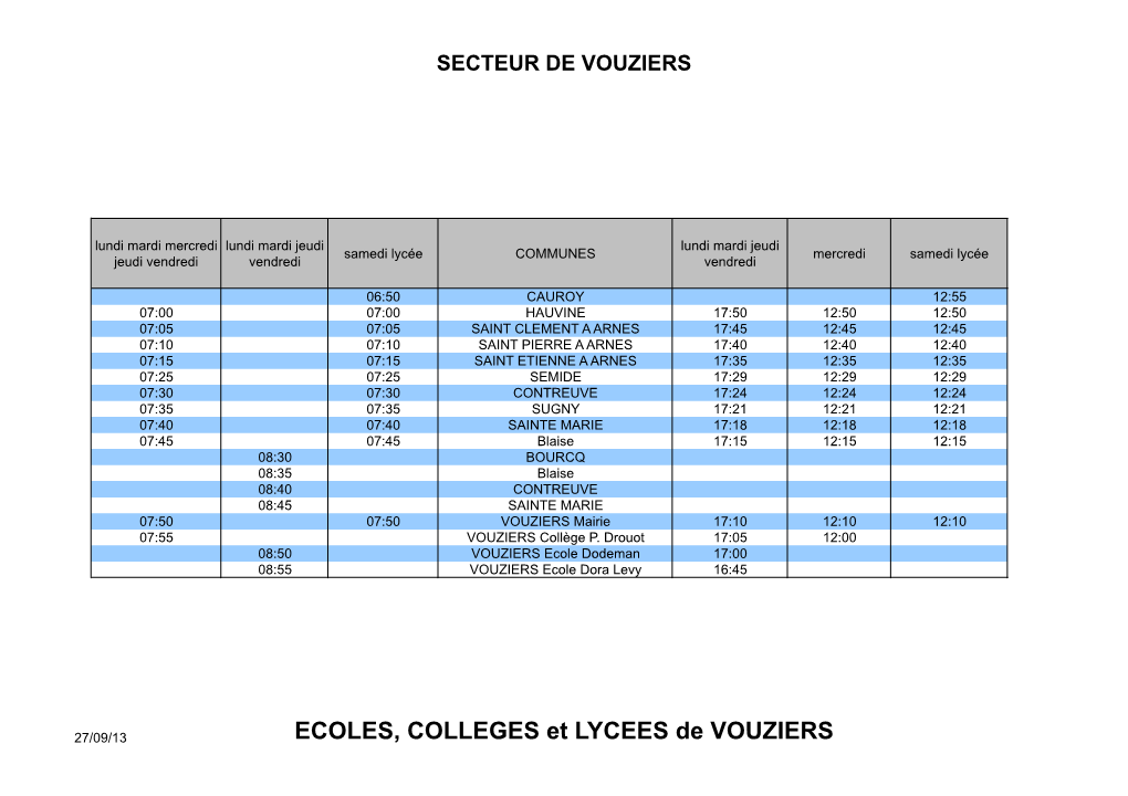 ECOLES, COLLEGES Et LYCEES De VOUZIERS SECTEUR DE VOUZIERS