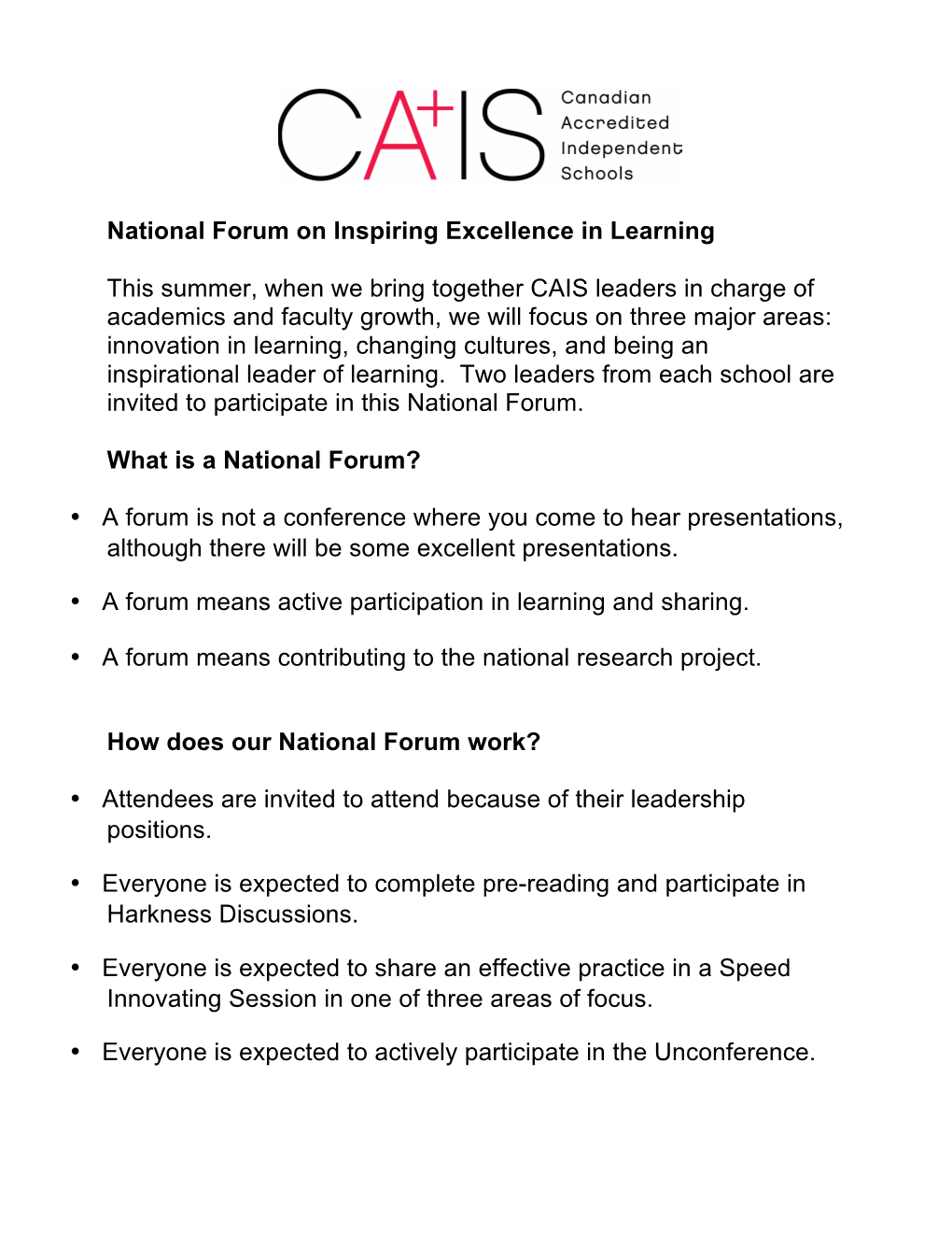National Forum on Inspiring Excellence in Learning This