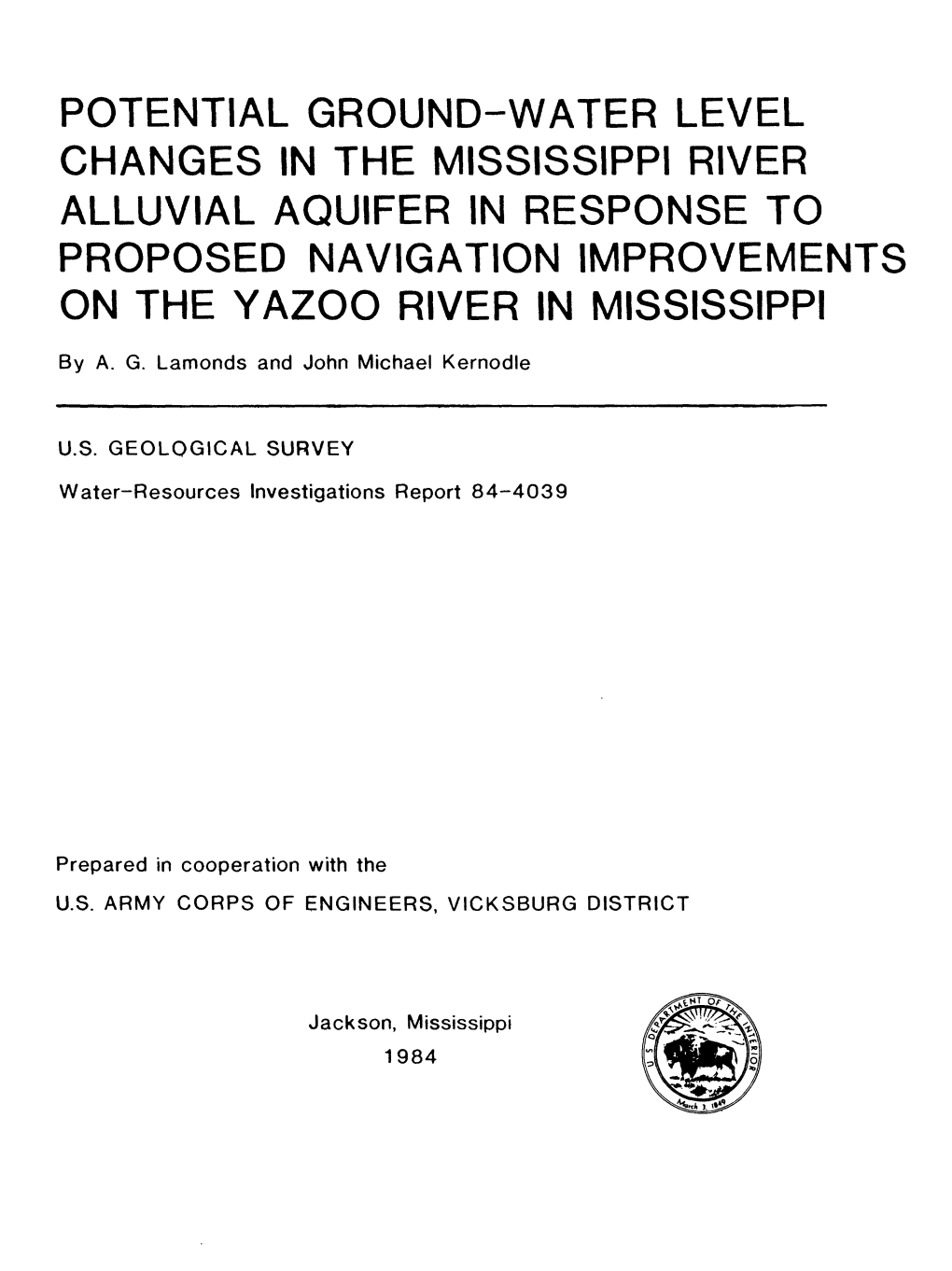 Potential Ground-Water Level Changes in the Mississippi River Alluvial Aquifer in Response to Proposed Navigation Improvements on the Yazoo River in Mississippi
