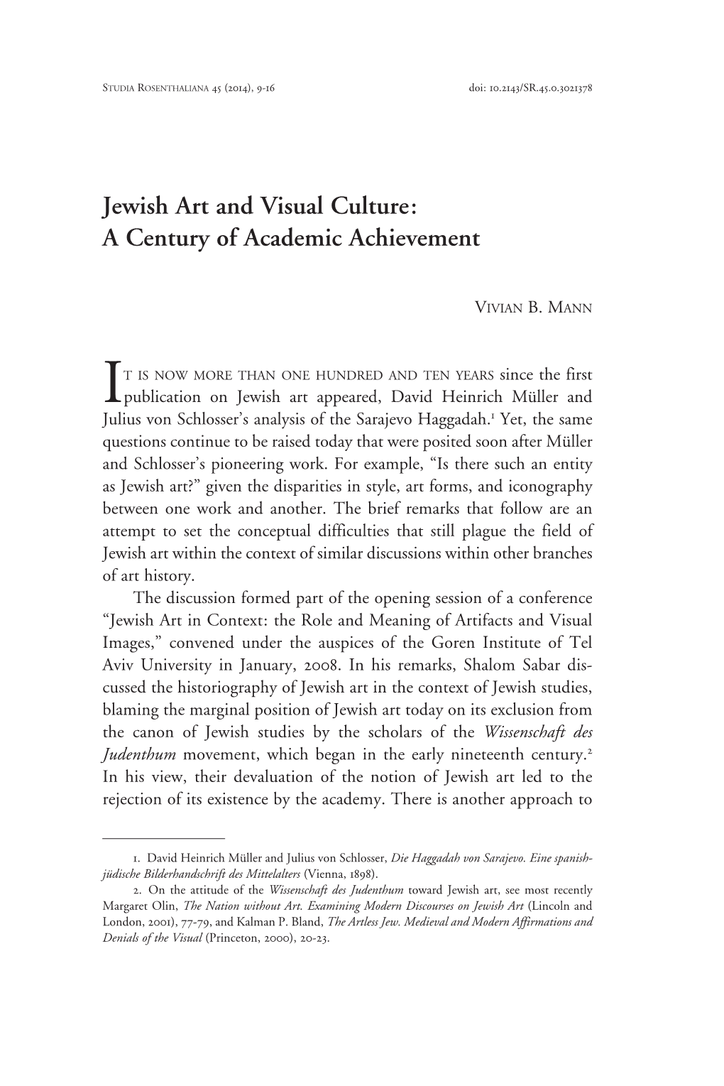 Jewish Art and Visual Culture: a Century of Academic Achievement