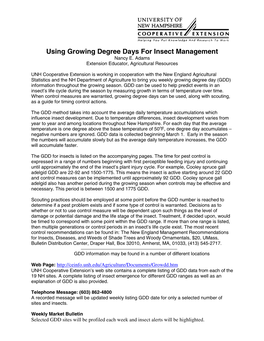 Using Growing Degree Days for Insect Management Nancy E