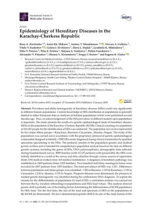 Epidemiology of Hereditary Diseases in the Karachay-Cherkess Republic