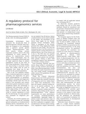 A Regulatory Protocol for Pharmacogenomics Services LA Bristol 84