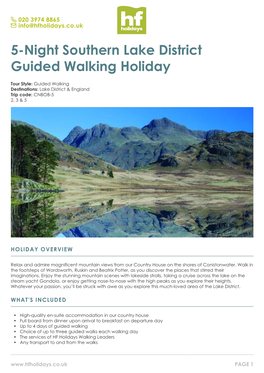 5-Night Southern Lake District Guided Walking Holiday