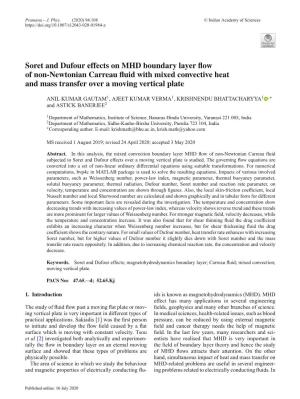 Soret and Dufour Effects on MHD Boundary Layer Flow of Non