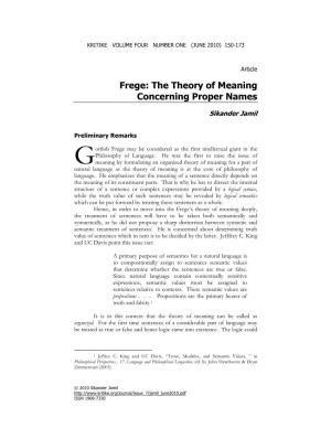 Frege: the Theory of Meaning Concerning Proper Names