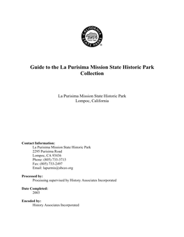 Guide to the La Purisima Mission State Historic Park Collection