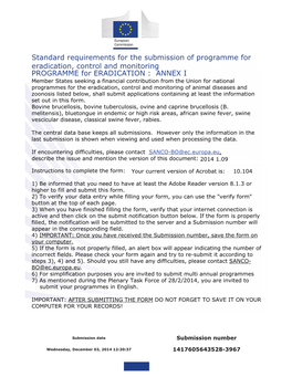 Standard Requirements for the Submission of Programme For