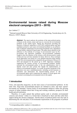 Environmental Issues Raised During Moscow Electoral Campaigns (2013 – 2019)