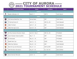 2021 City of Aurora Tournament Schedule