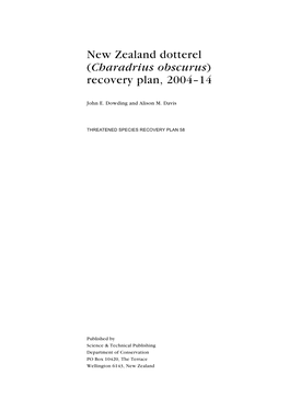 New Zealand Dotterel (Charadrius Obscurus) Recovery Plan, 2004–14