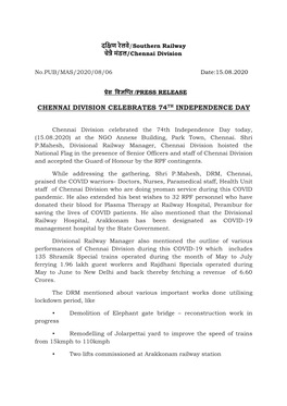 Chennai Division Celebrates 74Th Independence Day