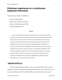 Performer Experience on a Continuous Keyboard Instrument