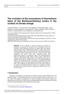 The Evolution of the Ecosystems of Thermokarst Lakes of the Bolshezemelskaya Tundra in the Context of Climate Change