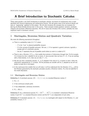 A Brief Introduction to Stochastic Calculus