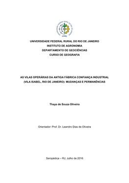 Universidade Federal Rural Do Rio De Janeiro Instituto De Agronomia Departamento De Geociências Curso De Geografia