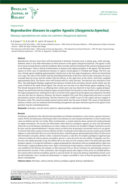 Reproductive Diseases in Captive Agoutis (Dasyprocta Leporina) Doenças Reprodutivas Em Cutias Em Cativeiro (Dasyprocta Leporina)