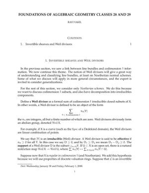 Foundations of Algebraic Geometry Classes 28 and 29