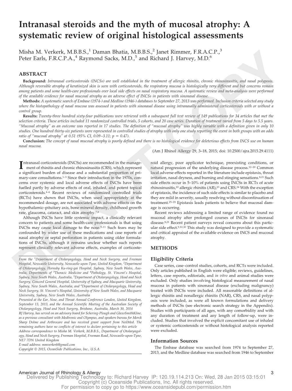 Intranasal Steroids and the Myth of Mucosal Atrophy: a Systematic Review of Original Histological Assessments