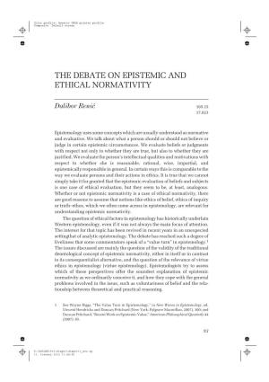 The Debate on Epistemic and Ethical Normativity