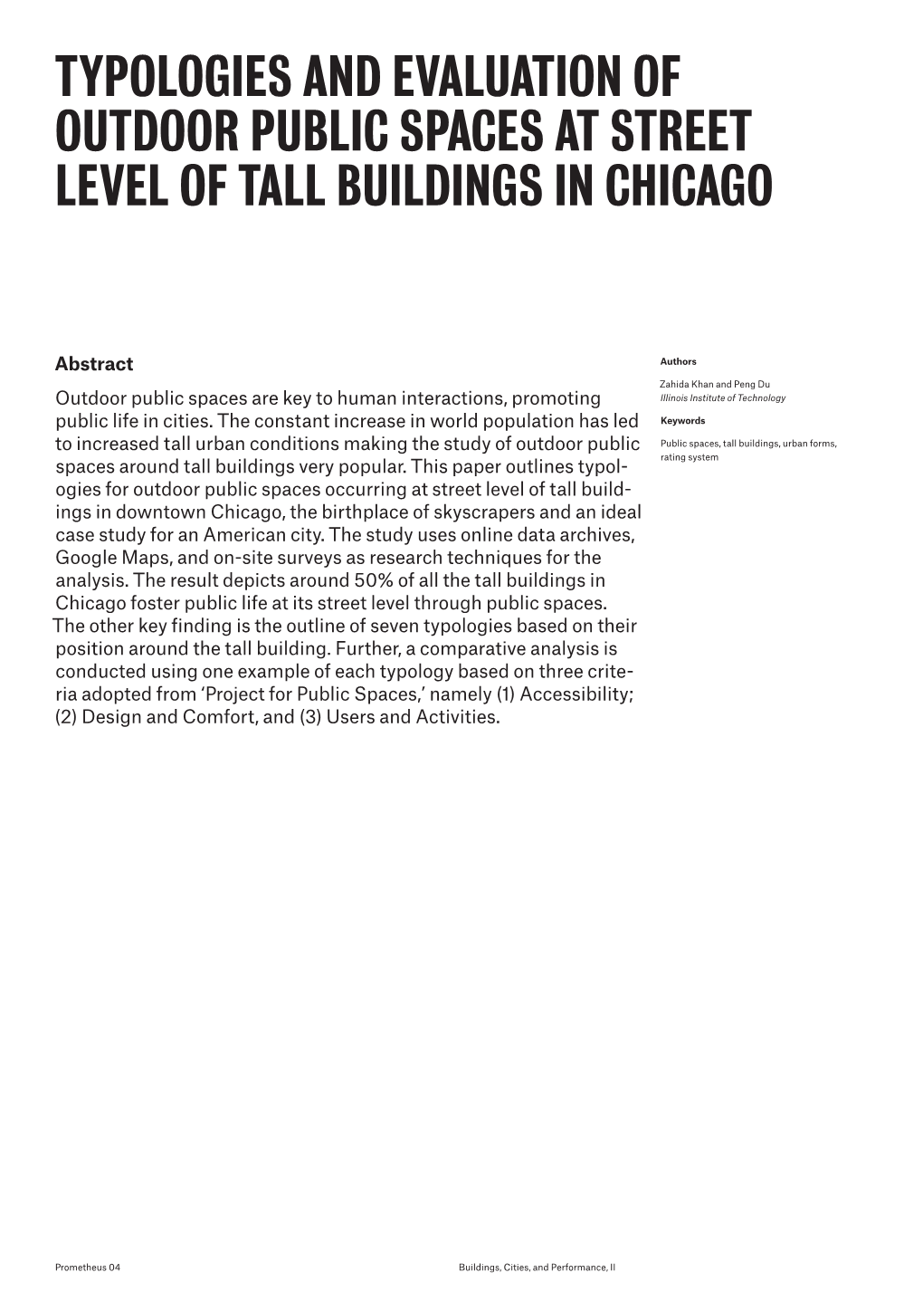 Typologies and Evaluation of Outdoor Public Spaces at Street Level of Tall Buildings in Chicago