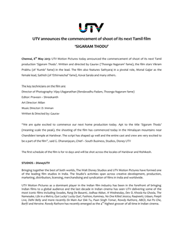 UTV Announces the Commencement of Shoot of Its Next Tamil Film ‘SIGARAM THODU’