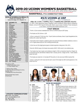 2019-20 Uconn Women's Basketball 2019-20 Uconn Women's Basketball Page 1/4 Page 2/4 Team High/Low Analysis Team High/Low Analysis BASKETBALL