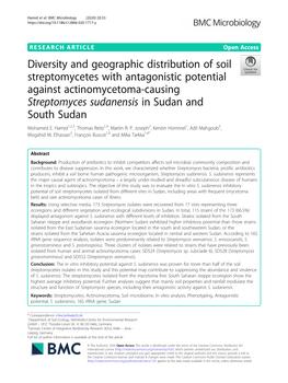 Diversity and Geographic Distribution of Soil Streptomycetes With