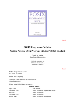 POSIX Programmer's Guide Writing Portable UNIX Programs with the POSIX.1 Standard