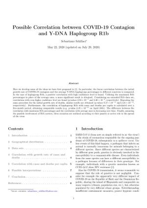 Possible Correlation Between COVID-19 Contagion and Y-DNA Haplogroup R1b