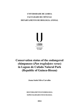 Conservation Status of the Endangered Chimpanzee (Pan Troglodytes Verus) in Lagoas De Cufada Natural Park (Republic of Guinea-Bissau)