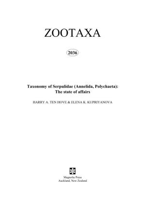 Zootaxa, Taxonomy of Serpulidae (Annelida, Polychaeta)