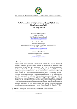 Political Islam As Explained by Sayyid Qutb and Maulana Mawdudi: a Comparison