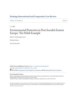 Environmental Protection in Post-Socialist Eastern Europe: the Olip Sh Example Julian Conrad Juergensmeyer